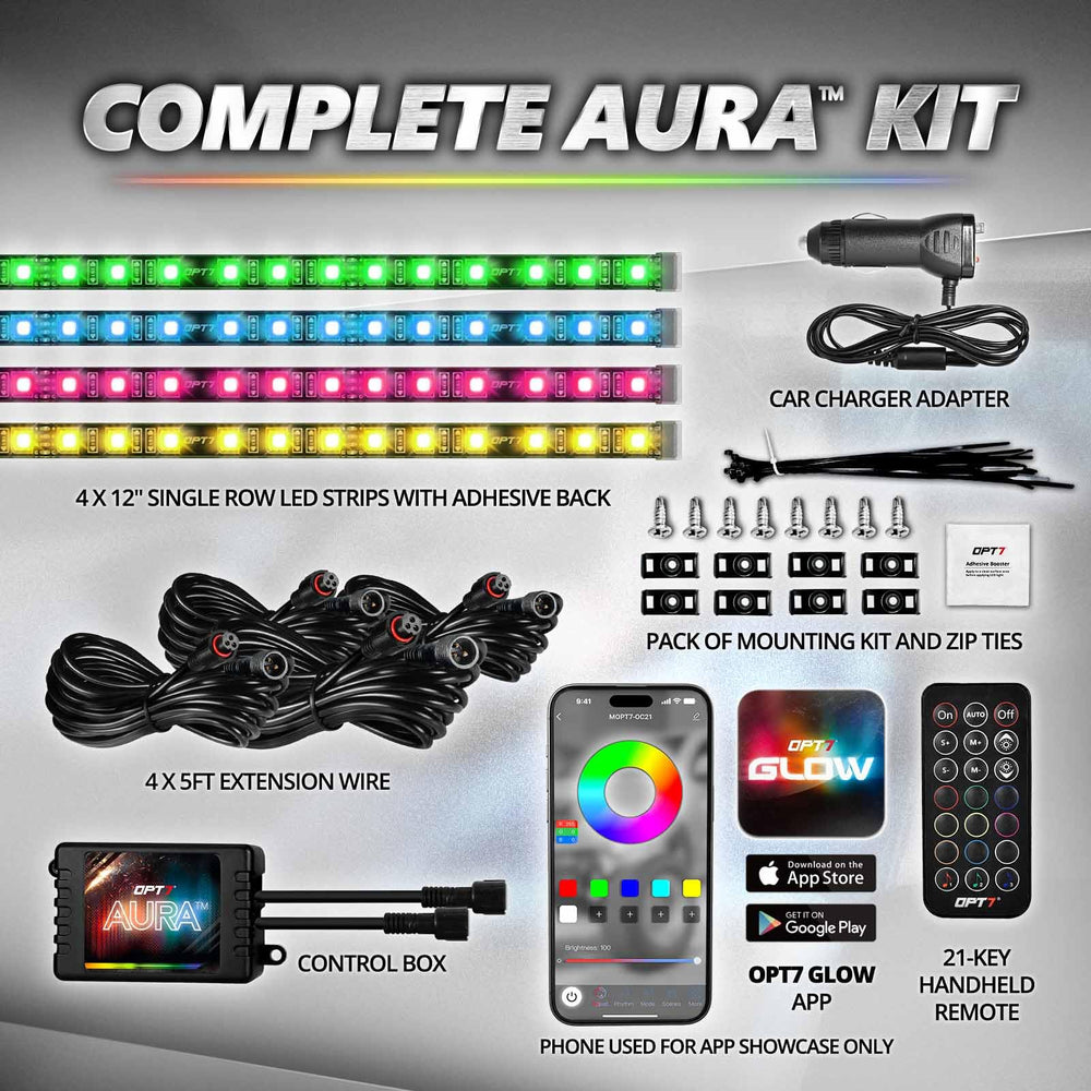 OPT7 LED strip next to ruler showing flexible length and scale