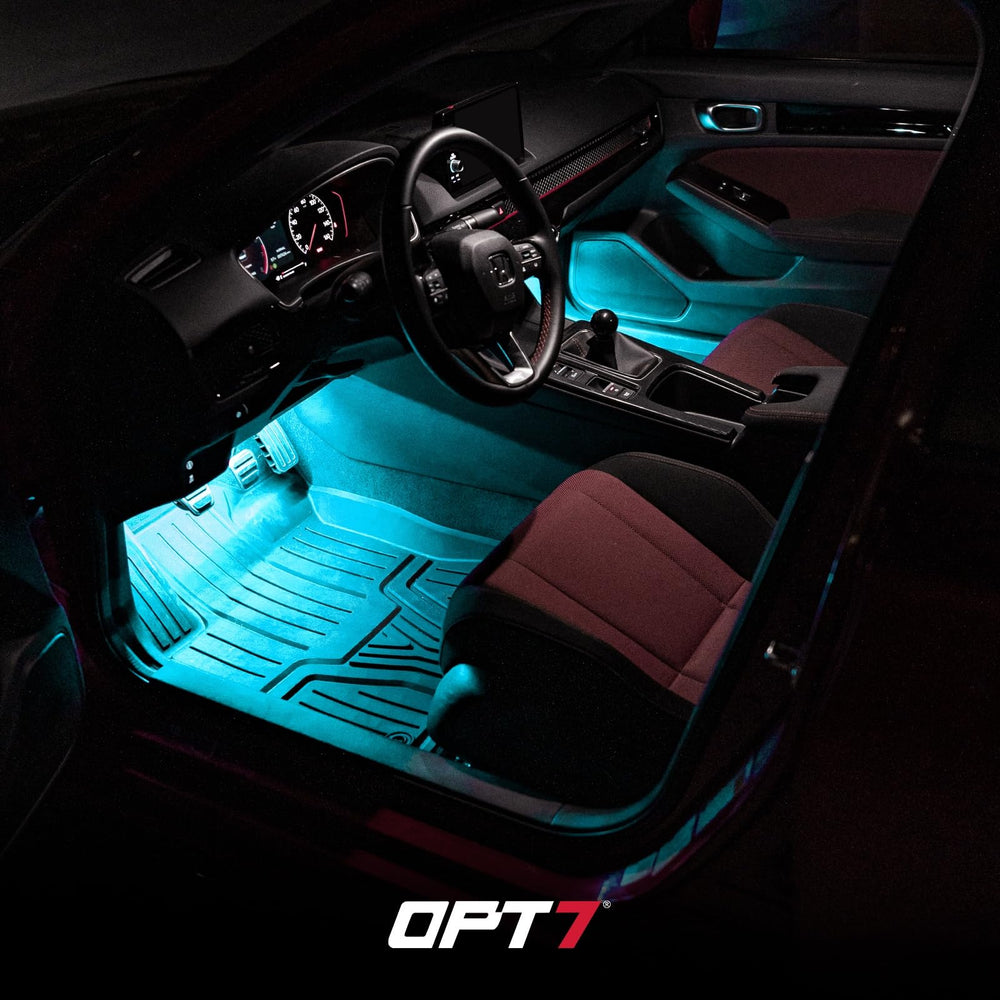 OPT7 interior lights glowing during night drive for mood lighting