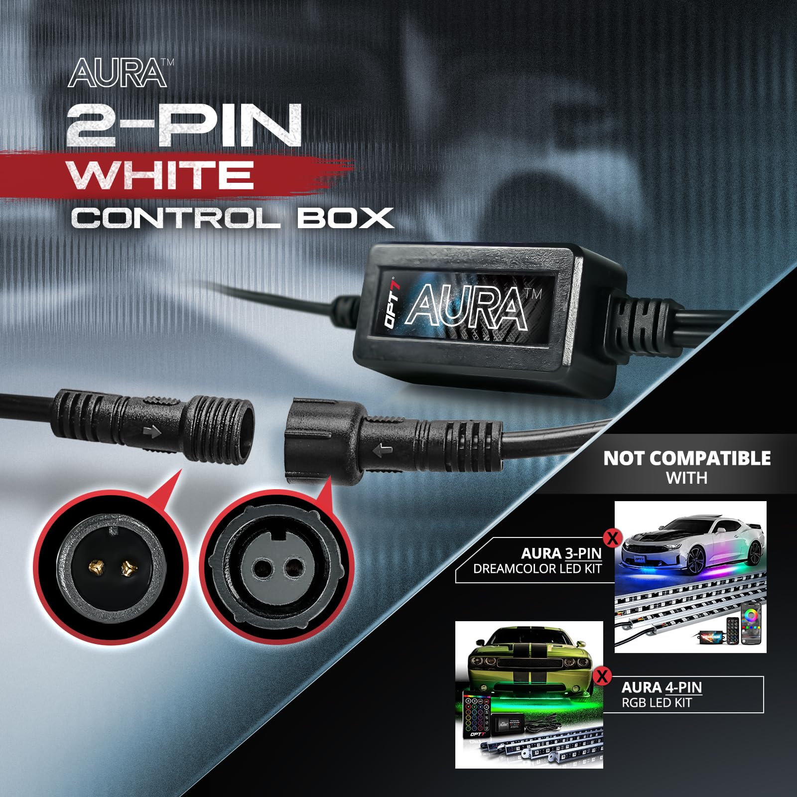 OPT7 Aura remote with wiring harness showing easy control and setup