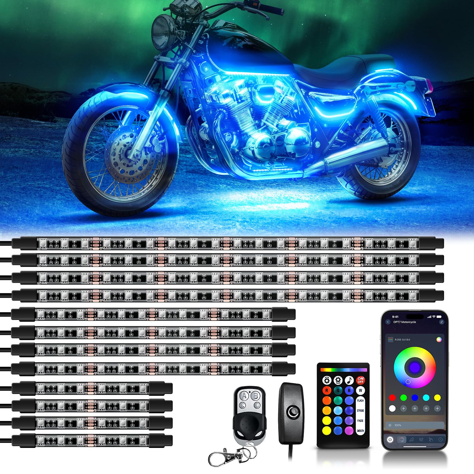 OPT7 mounted on Harley cruiser in driveway highlighting lifestyle look