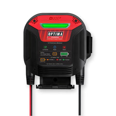 OPTIMA D200+ top LED status bar displaying charge mode colors for instant monitoring