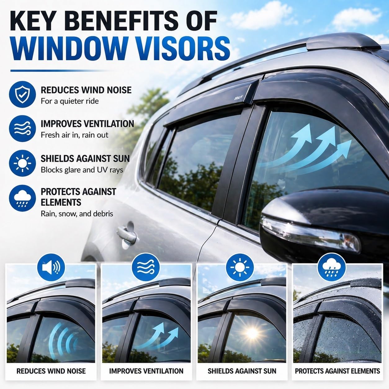 Optimal Co visors on Subaru Ascent full side view for cohesive exterior enhancement