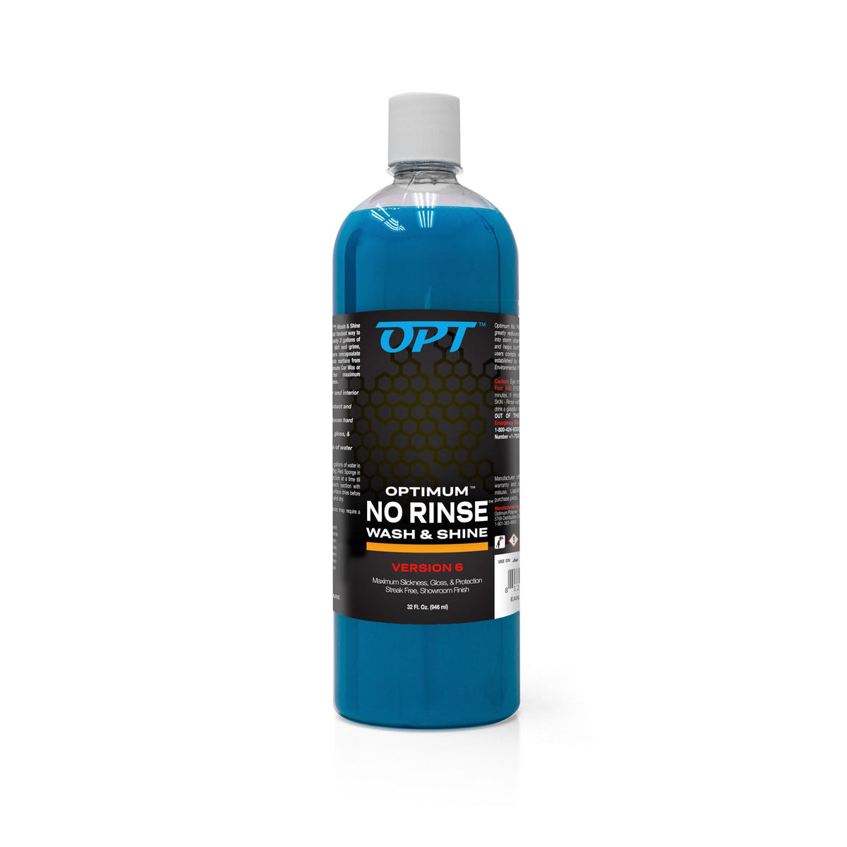 Optimum No Rinse Wash and Shine V6 front bottle showing brand and size benefit
