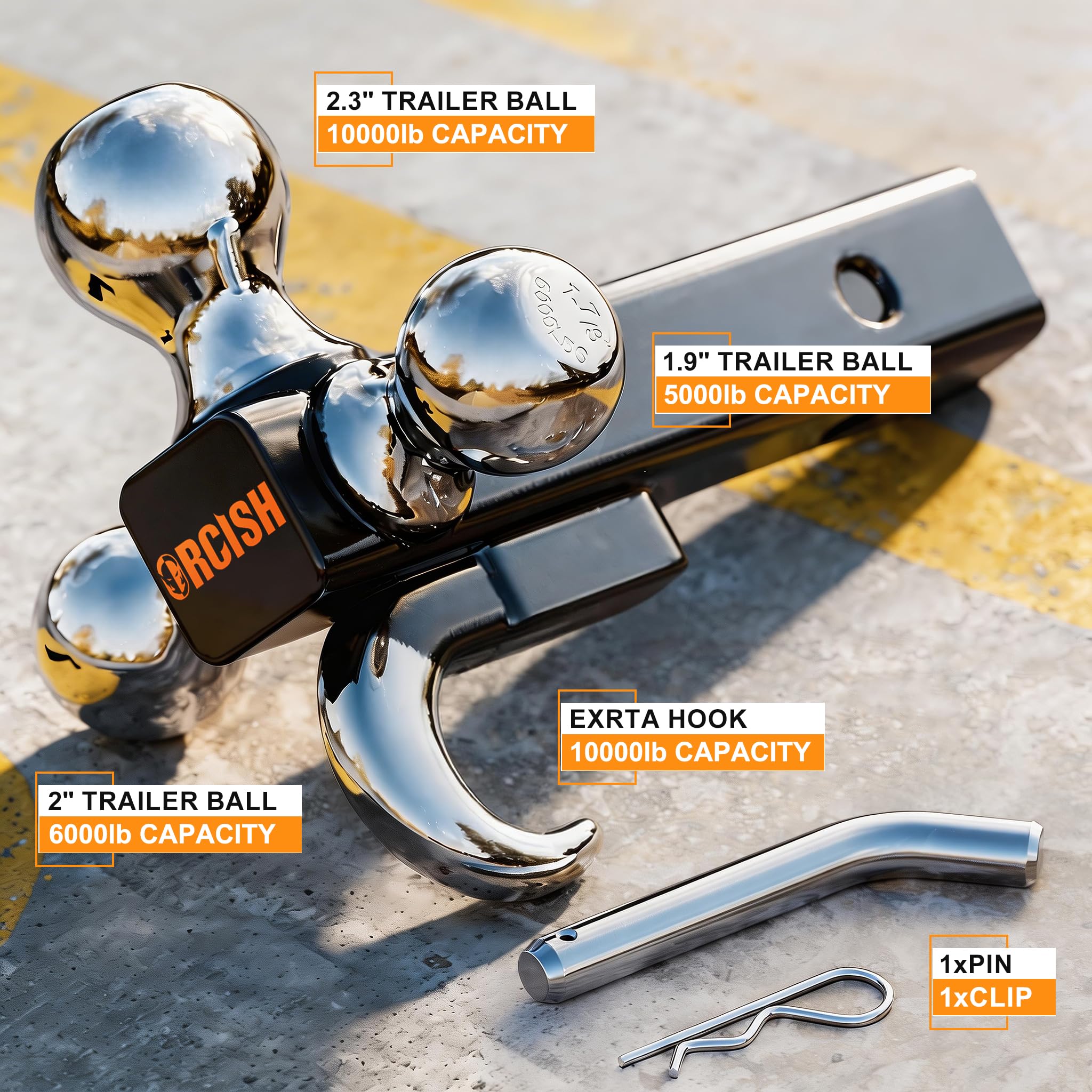 ORCISH closeup of three chrome hitch balls showing corrosion resistance benefit