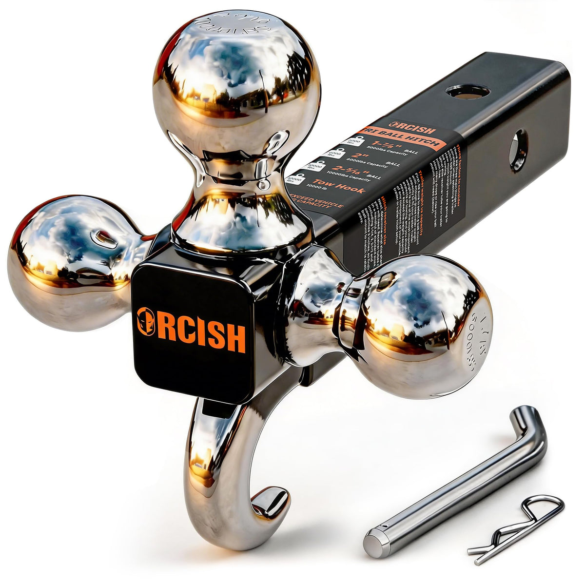 ORCISH front view mounted in 2-inch receiver showing multi-ball convenience