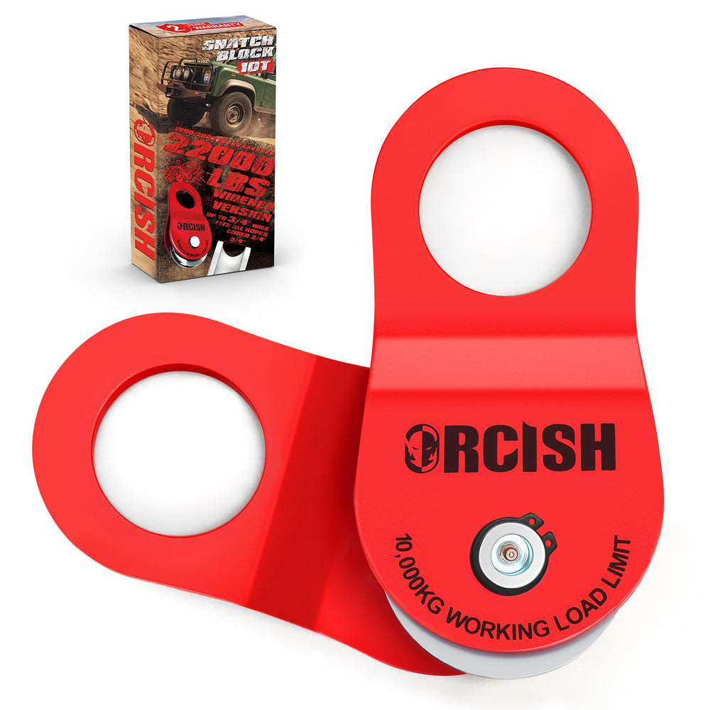 ORCISH front view snatch block showing solid steel body and hook benefit