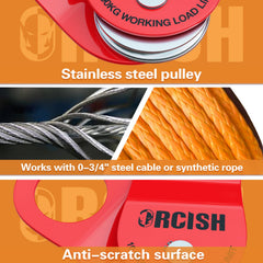 ORCISH side profile pulley mounted on shackle highlighting sturdy construction
