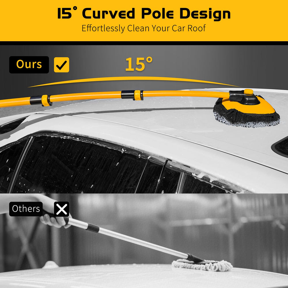 Ordenado extended handle in use on a car roof, improves reach without ladders