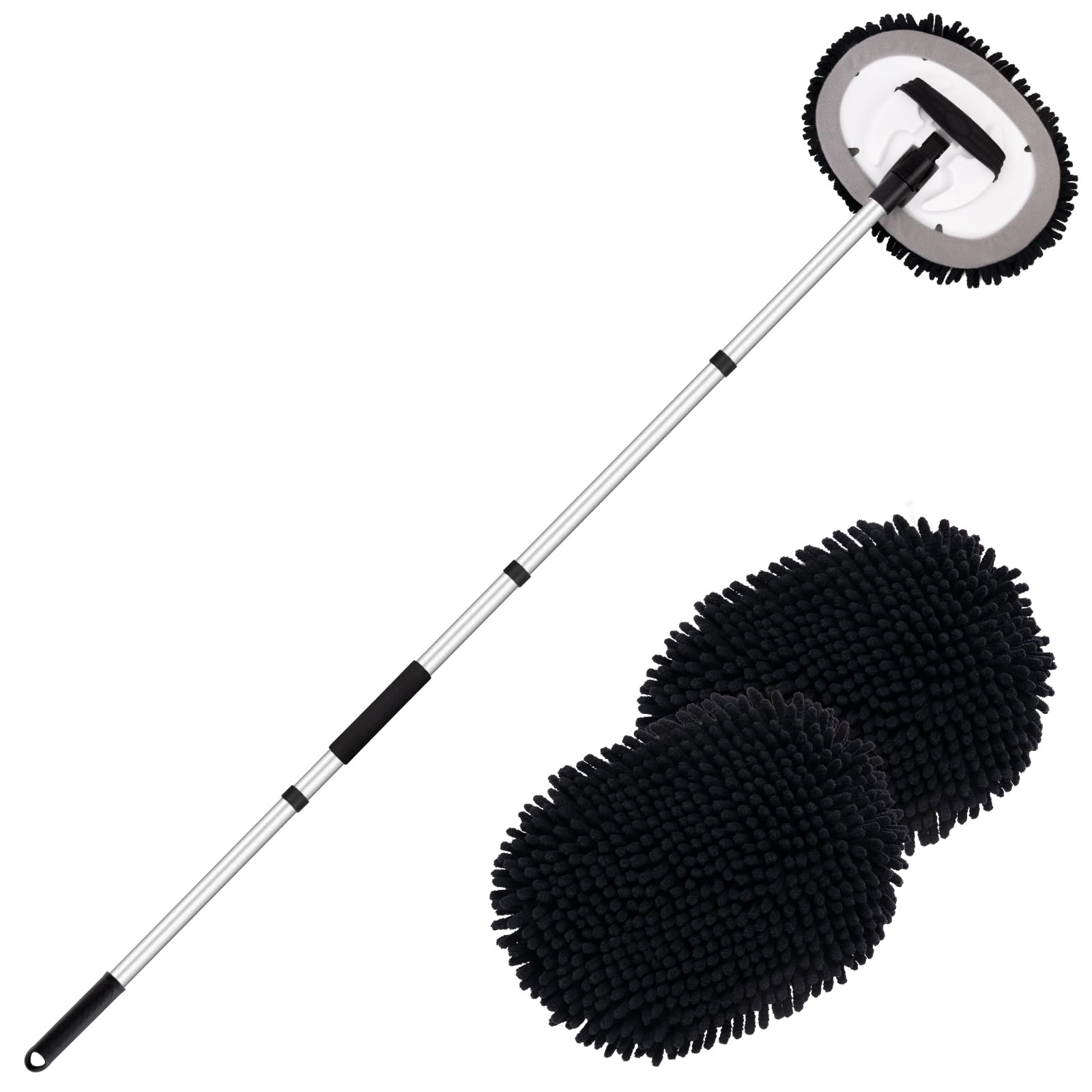 Ordenado front view of full kit showing long handle and mop head benefit reach