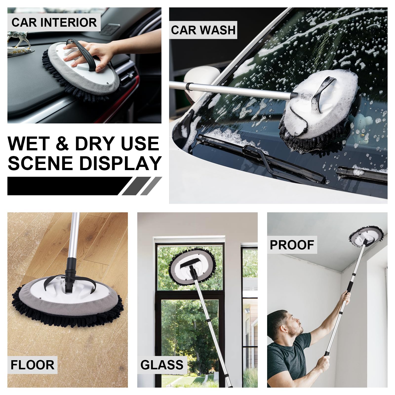 Ordenado in use washing an SUV roof reaching high areas without stretching