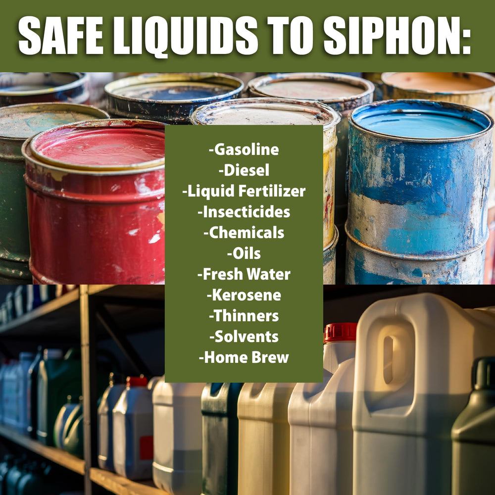 The Original Safety Siphon in use transferring gasoline cleanly and quickly