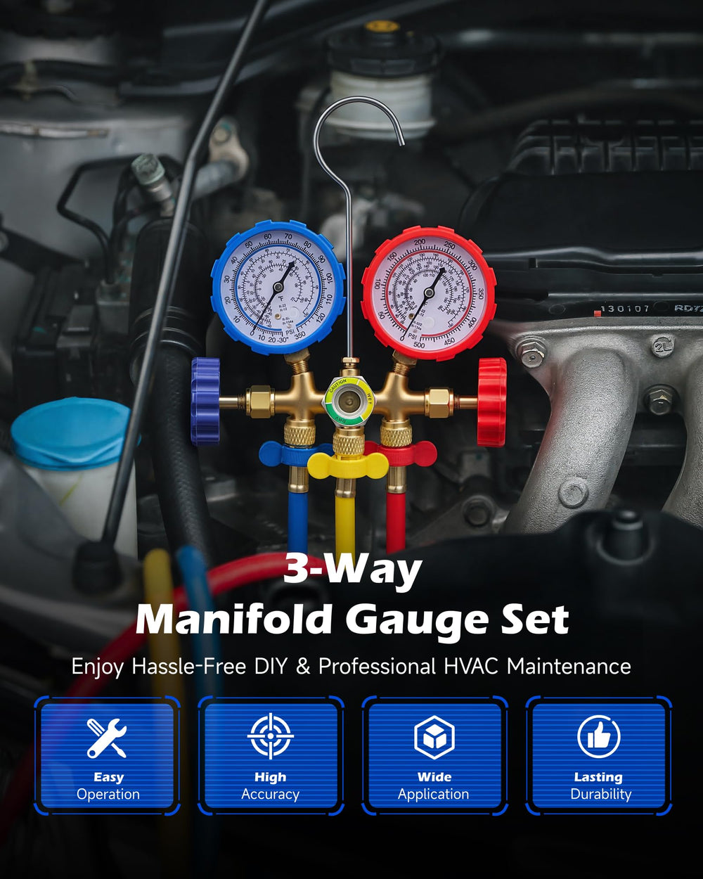 Orion Motor Tech color-coded 3ft hoses laid out for safer, longer reach during service