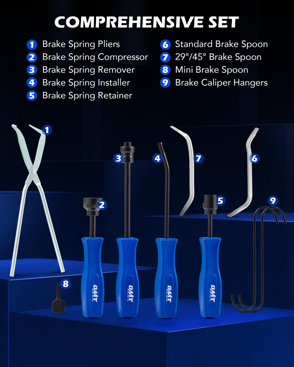 Orion Motor Tech three adjusting spoons laid out, offers access to varied adjuster angles