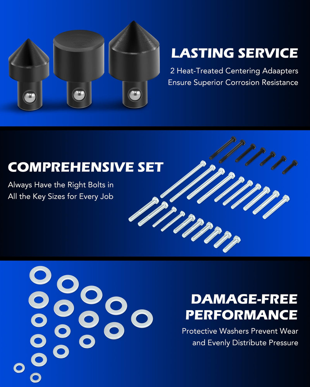 Orion Motor Tech bolts and adapters layout showing SAE and metric sizes organized