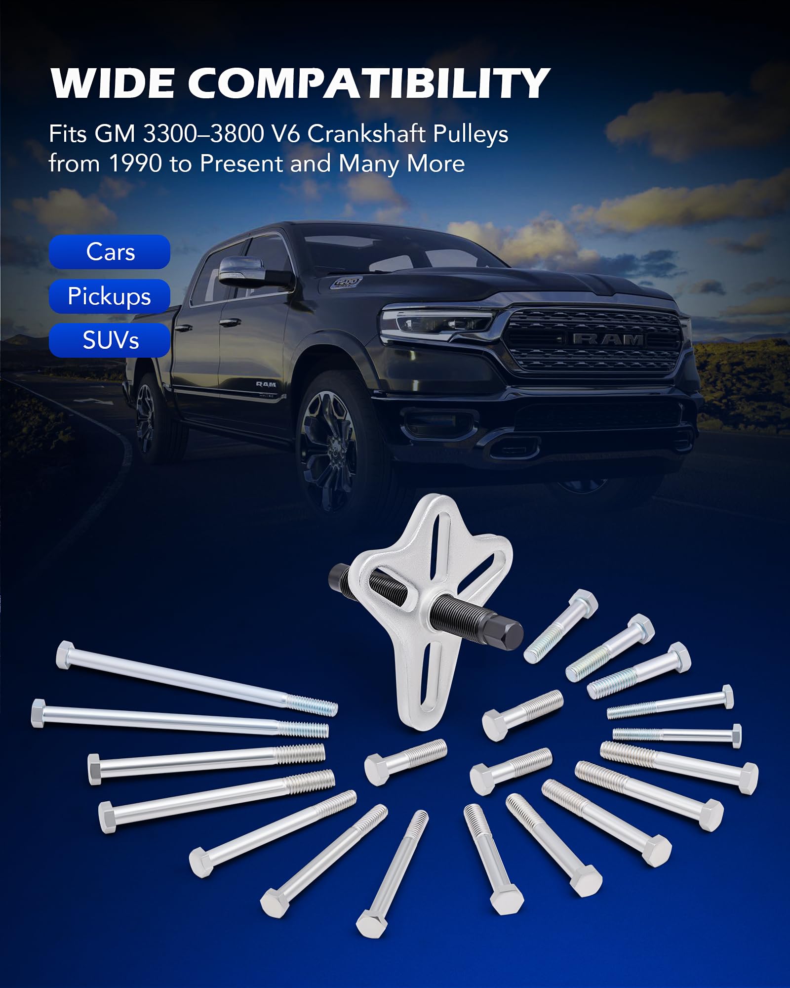 Orion Motor Tech assortment of bolts highlighting chrome and blackened finishes for fast thread identification.