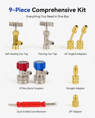 Orion Motor Tech R134a can taps with 1/4 to 1/2 adapter, fast can-to-hose hookup