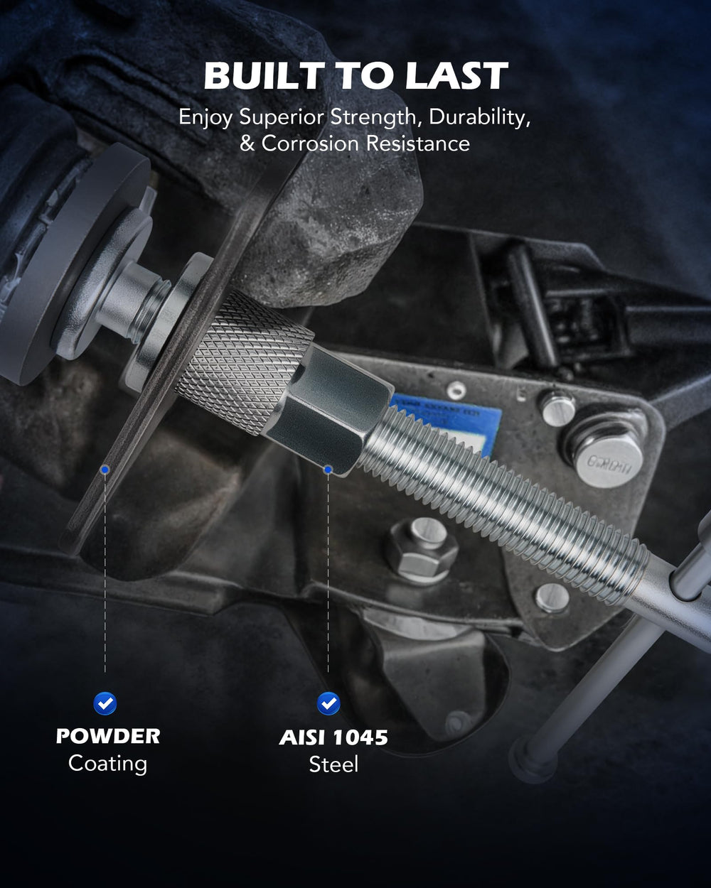 Orion Motor Tech close detail of heat-treated steel and coating to highlight corrosion resistance and durability