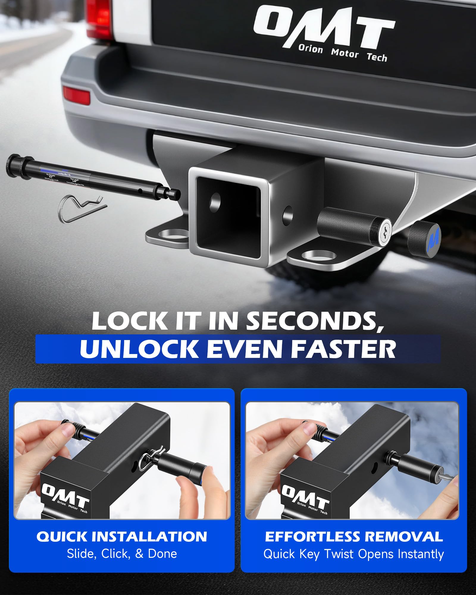 Orion Motor Tech drilled hole with R-clip adding backup locking security
