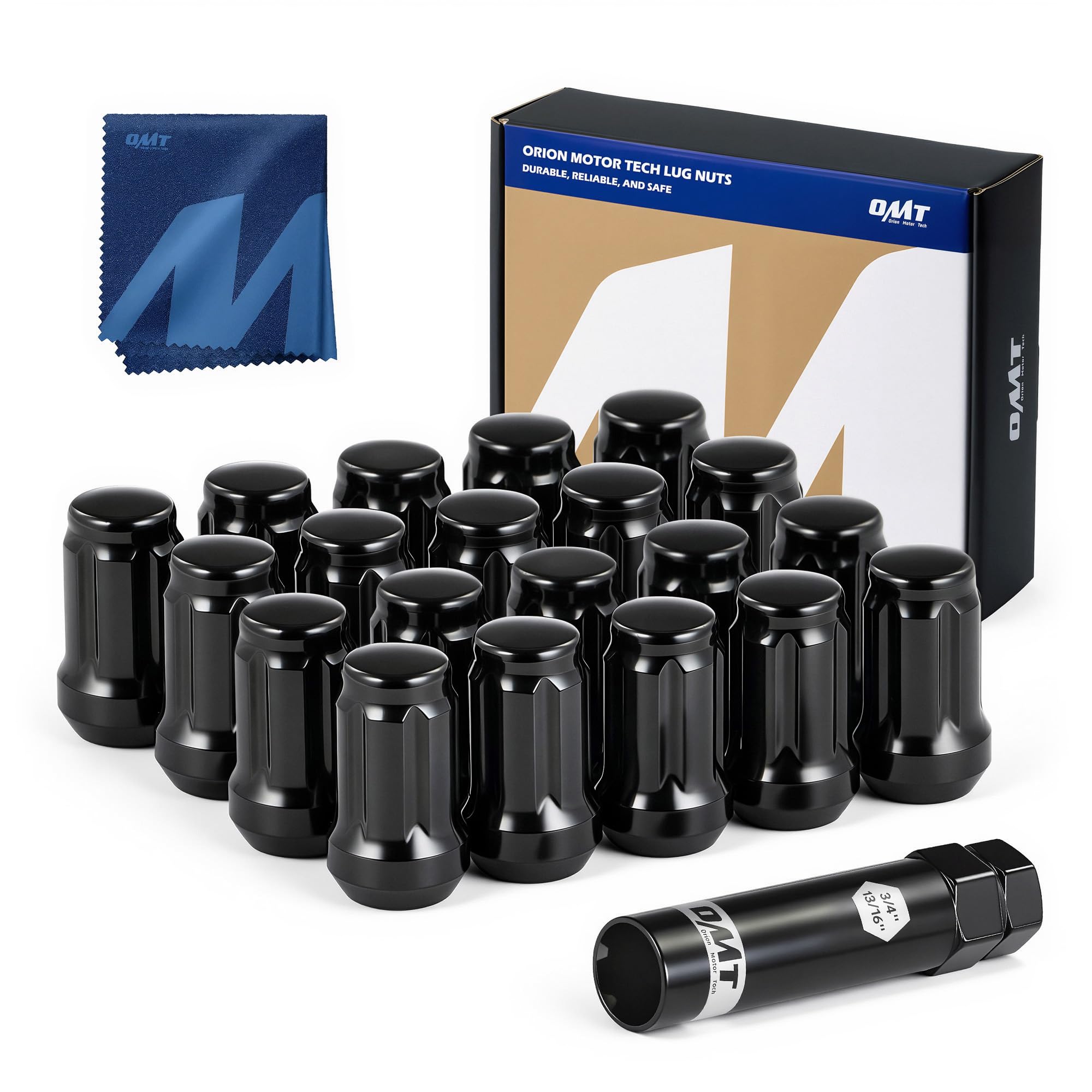 Orion Motor Tech front packaging showing complete 20-piece lug nut kit benefit: readiness