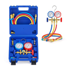Orion Motor Tech front view of manifold gauge set showing robust build and organization