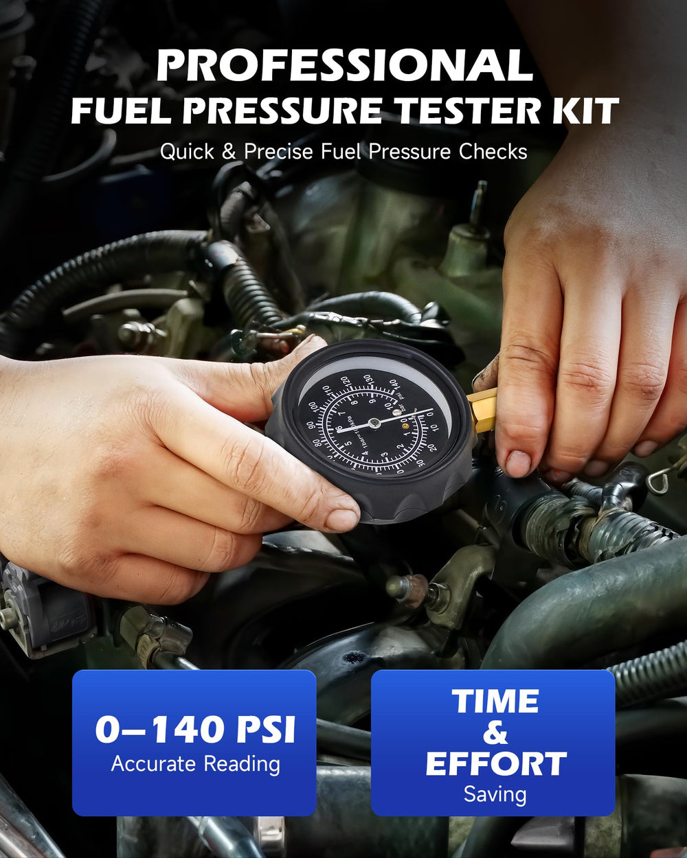 Orion Motor Tech 140 PSI gauge close-up with shockproof boot for accurate readings