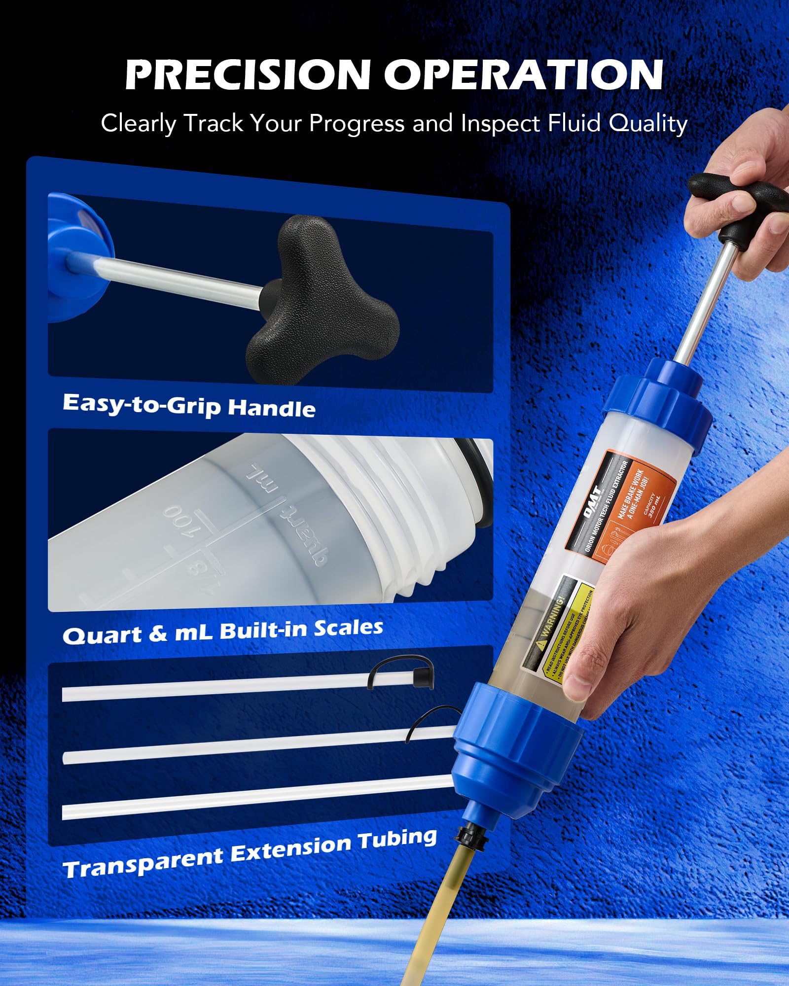 Orion Motor Tech pump in use extracting oil from a dipstick tube for easy maintenance