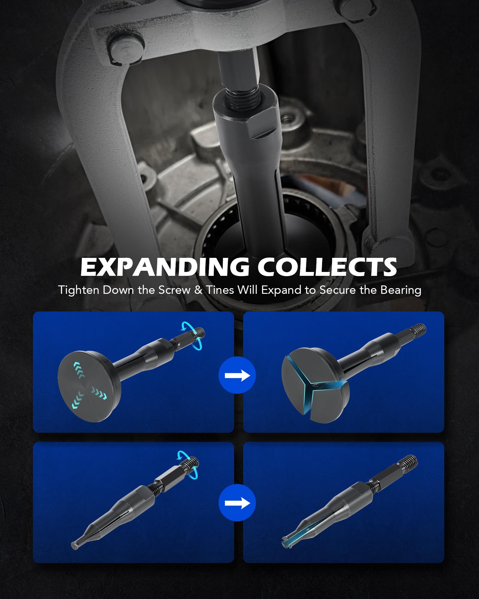 Orion Motor Tech in use on axle showing practical extraction of a recessed bearing
