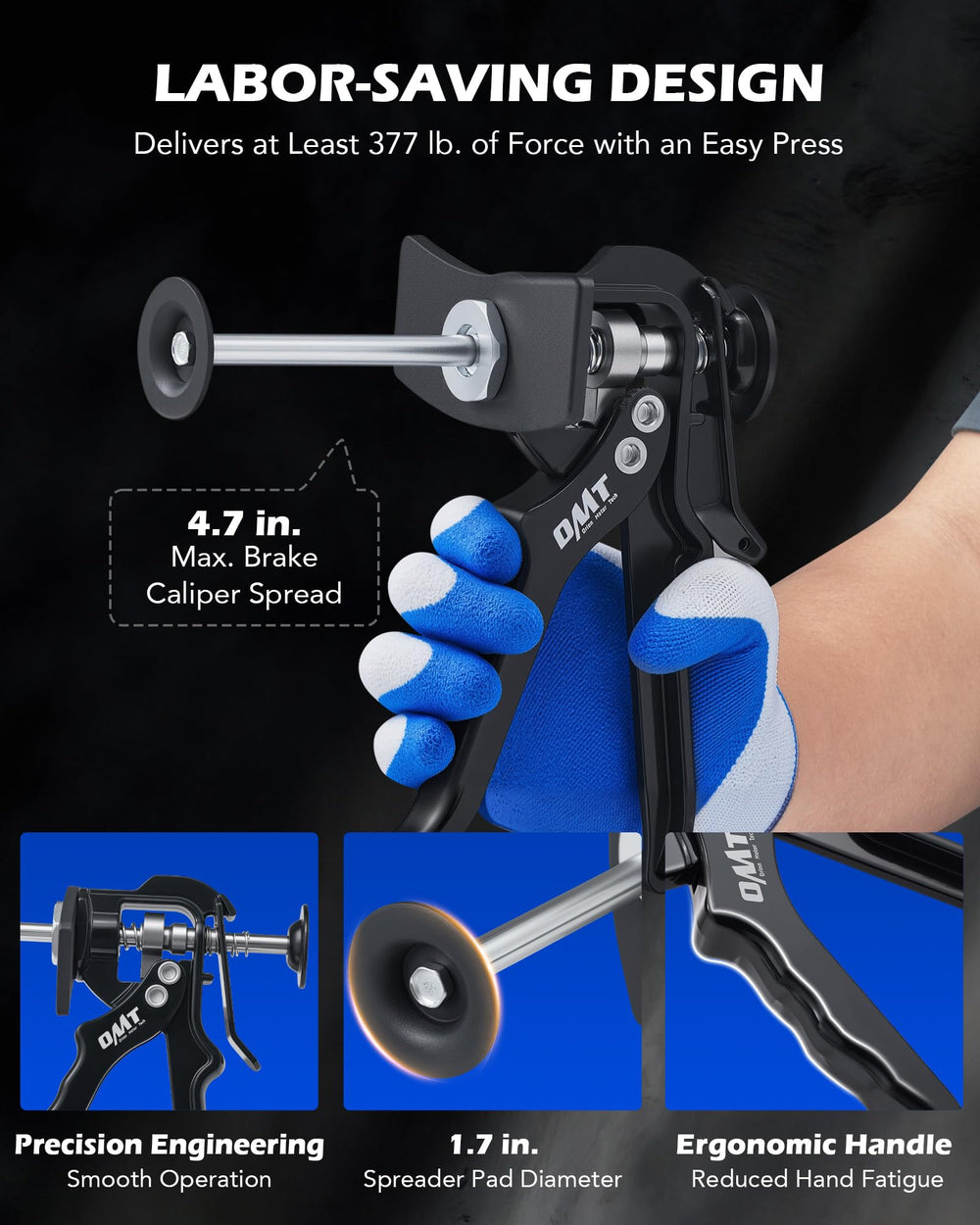 Orion Motor Tech tool compressing a car caliper piston for faster brake pad replacement