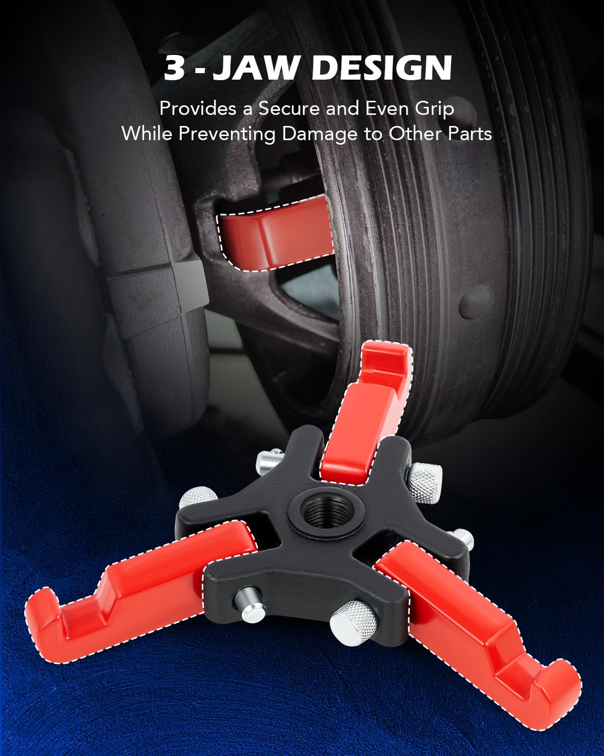 Orion Motor Tech puller installed on engine showing safe damper removal technique