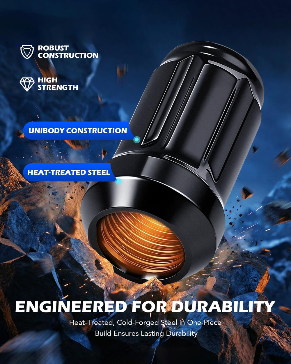 Orion Motor Tech lug nuts installed on wheel demonstrating correct seating and safety
