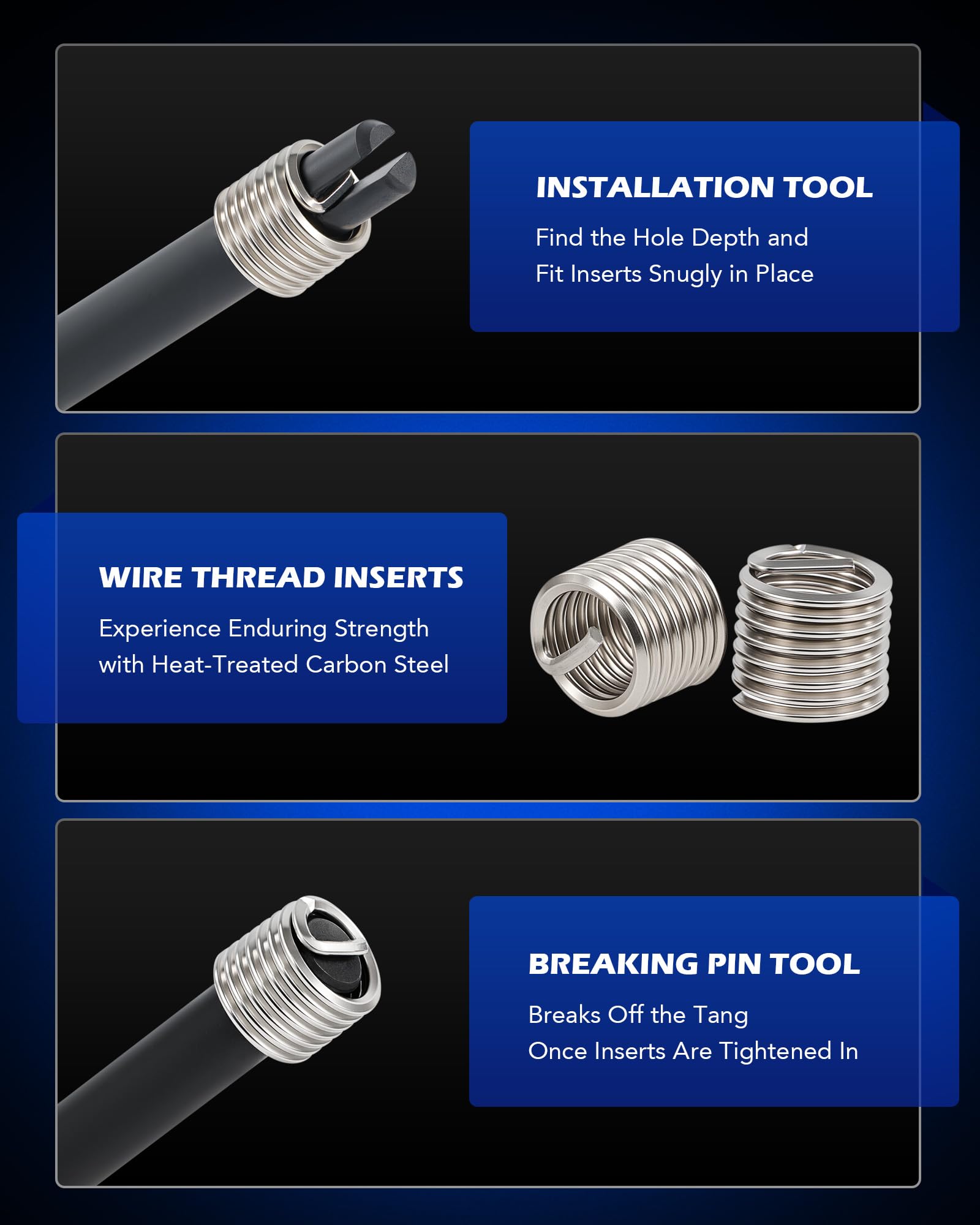 Orion Motor Tech kit being used on an engine block to restore a stripped threaded hole