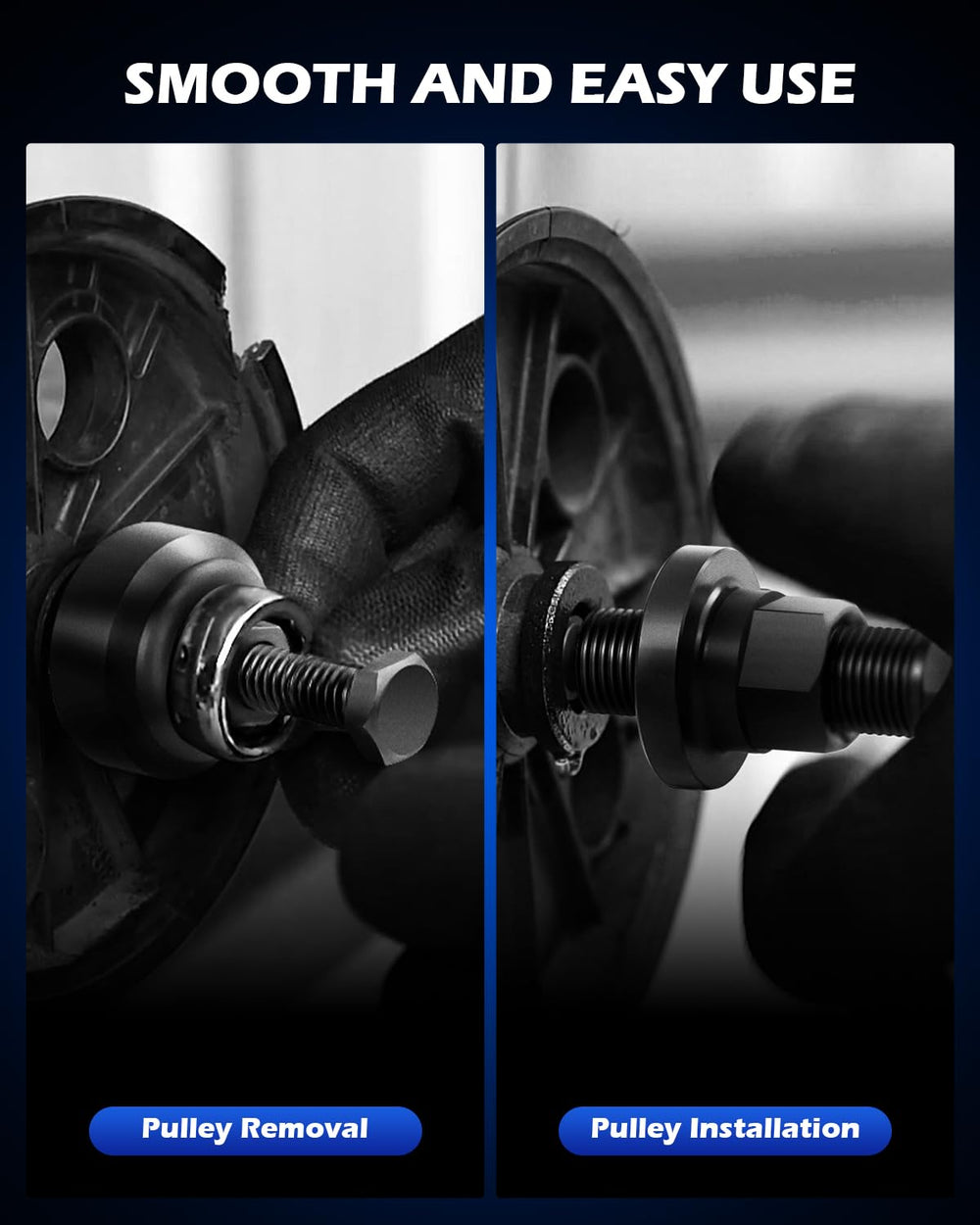 Orion Motor Tech kit in use on pump illustrating controlled pulley extraction
