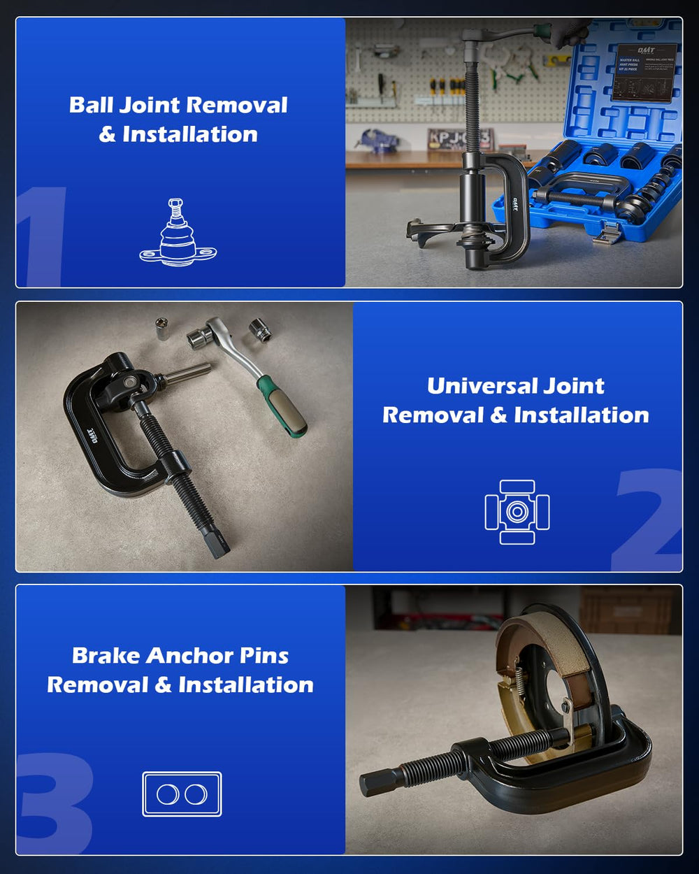 Orion Motor Tech kit in use on truck axle illustrates easier joint removal
