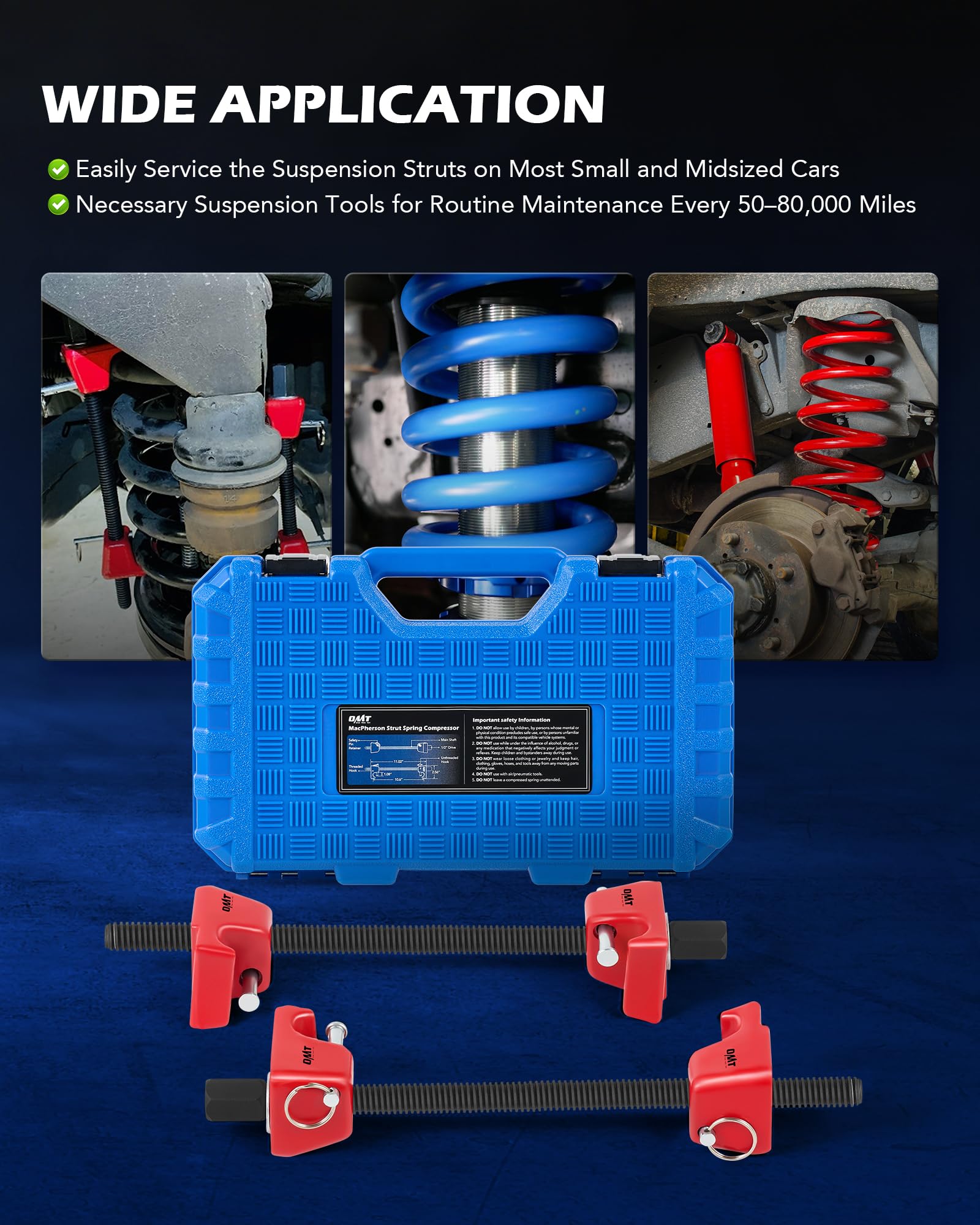 Orion Motor Tech kit staged in a garage, ready for suspension maintenance tasks