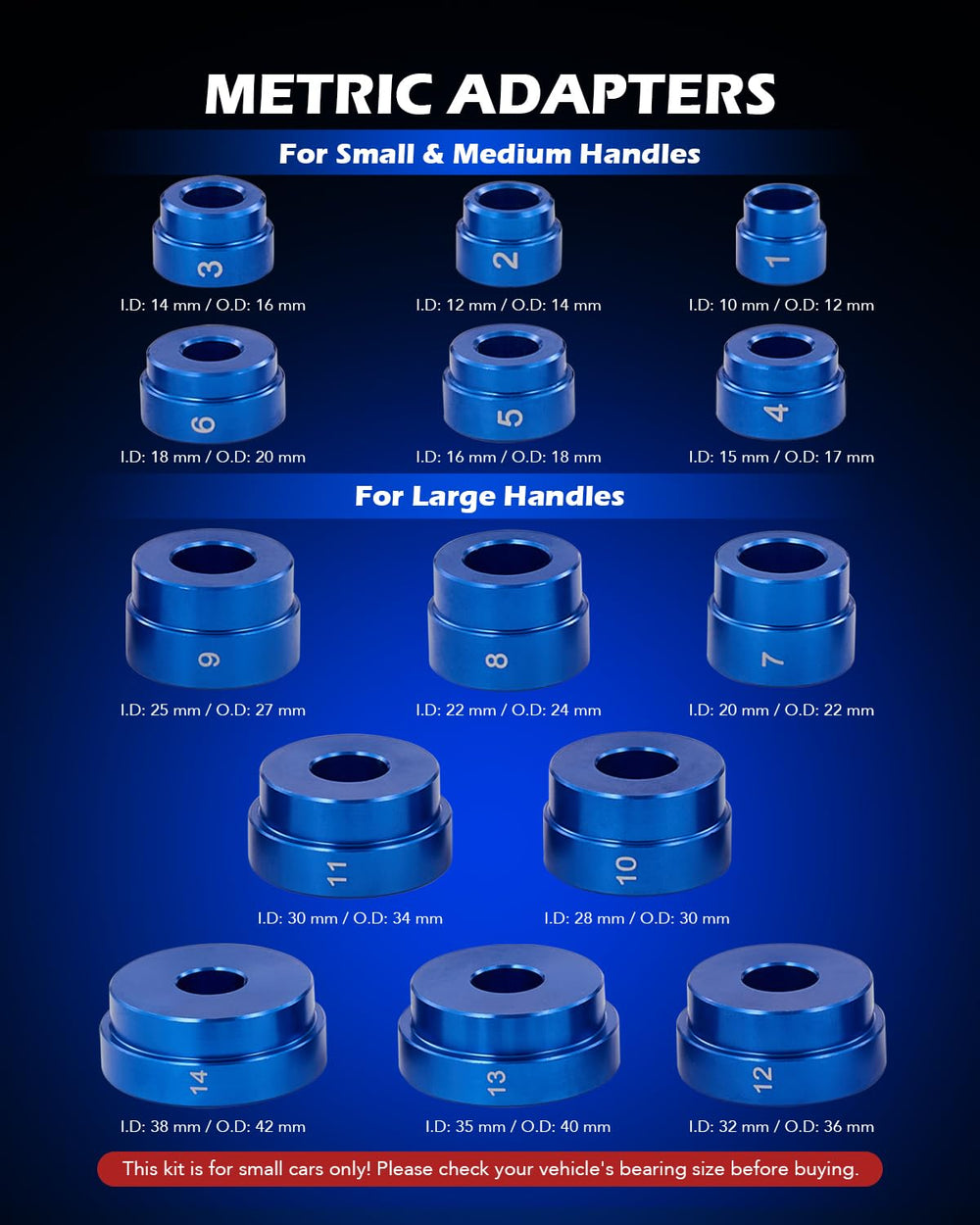 Orion Motor Tech adapters laser-engraved sizes for fast selection