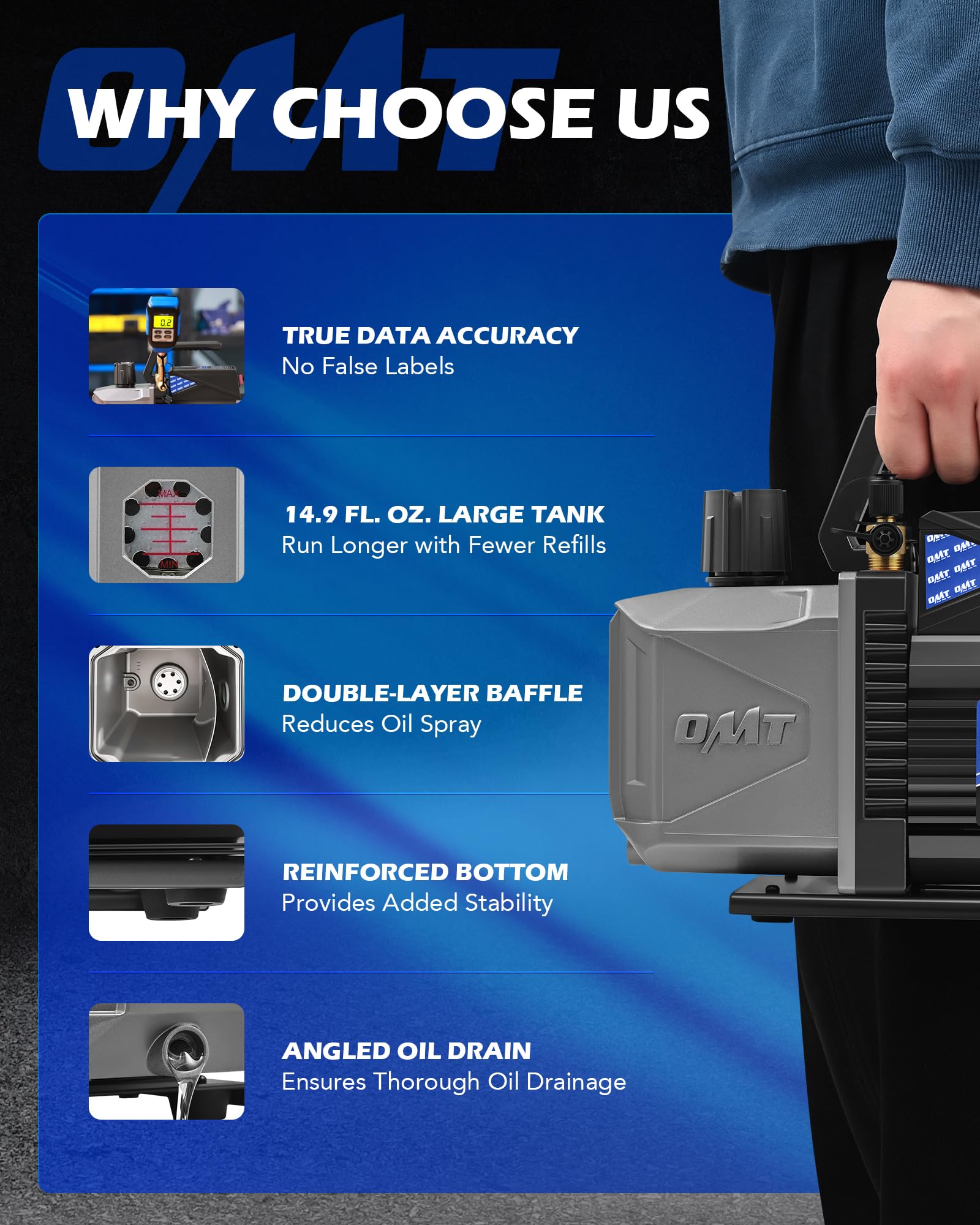 Orion Motor Tech quiet operation label showing low-noise workplace comfort