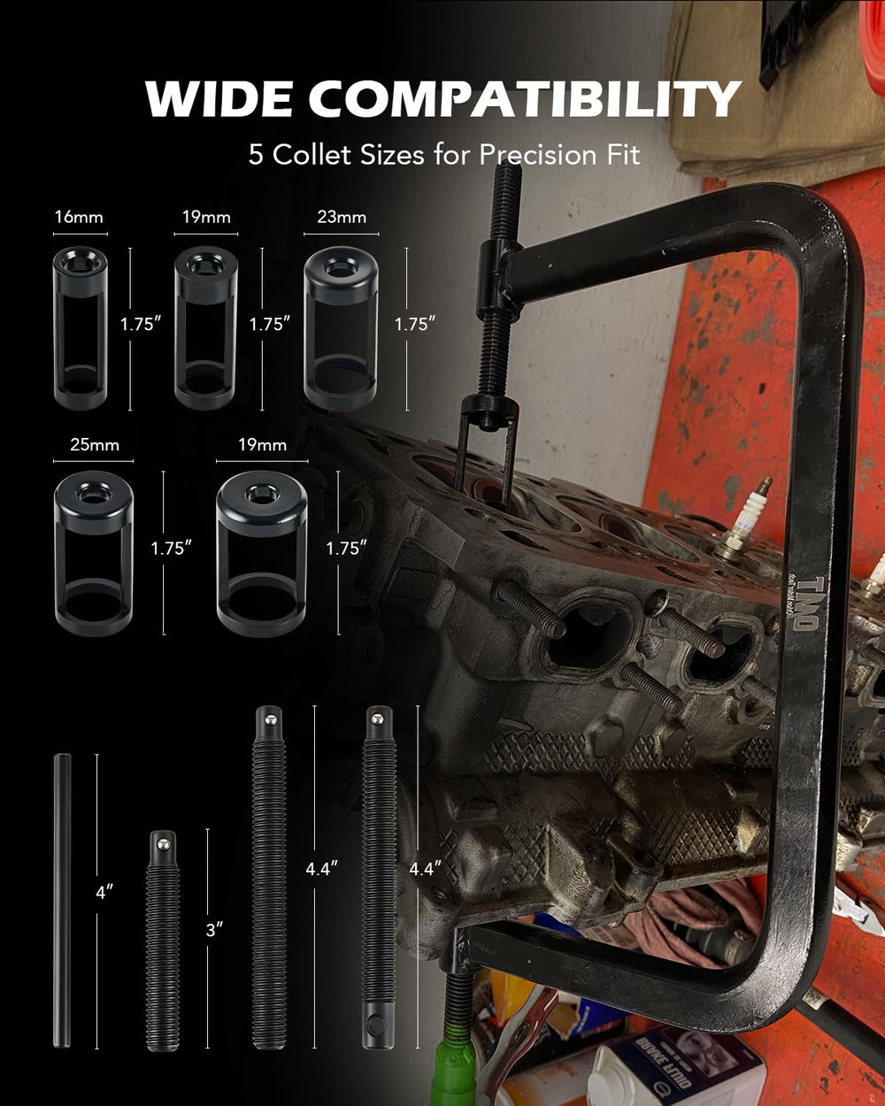 Orion Motor Tech detail of three extension rods showing reach variety and strength