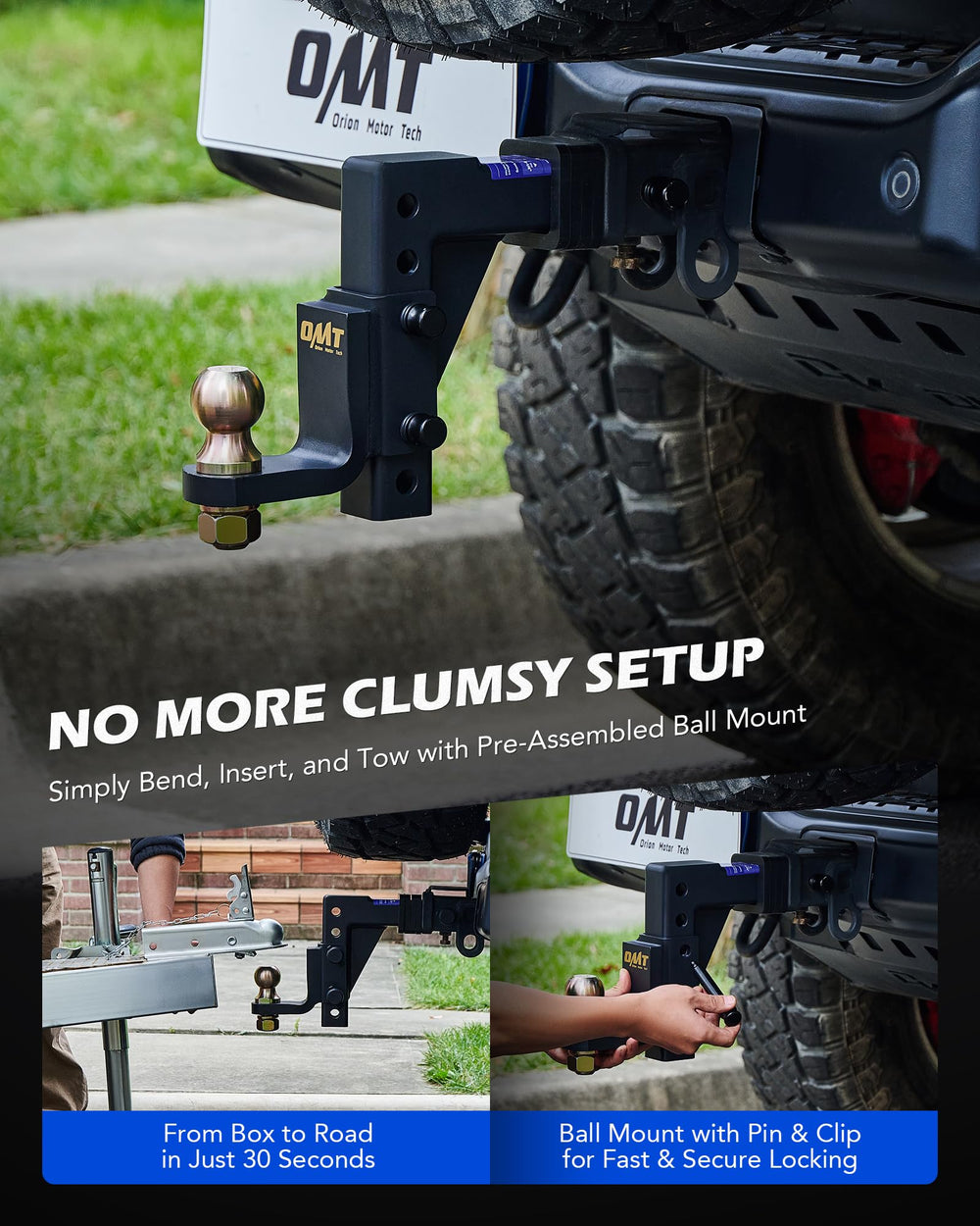 Orion Motor Tech powder-coated hitch arm texture for weather protection