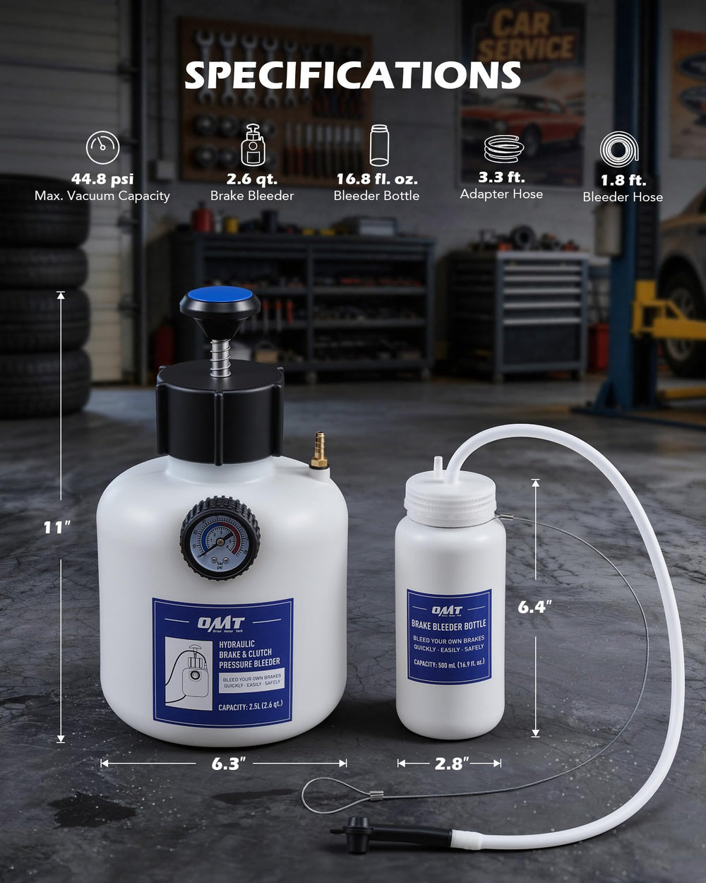 Orion Motor Tech 2.5L reservoir and 500mL collection bottle showing large capacity