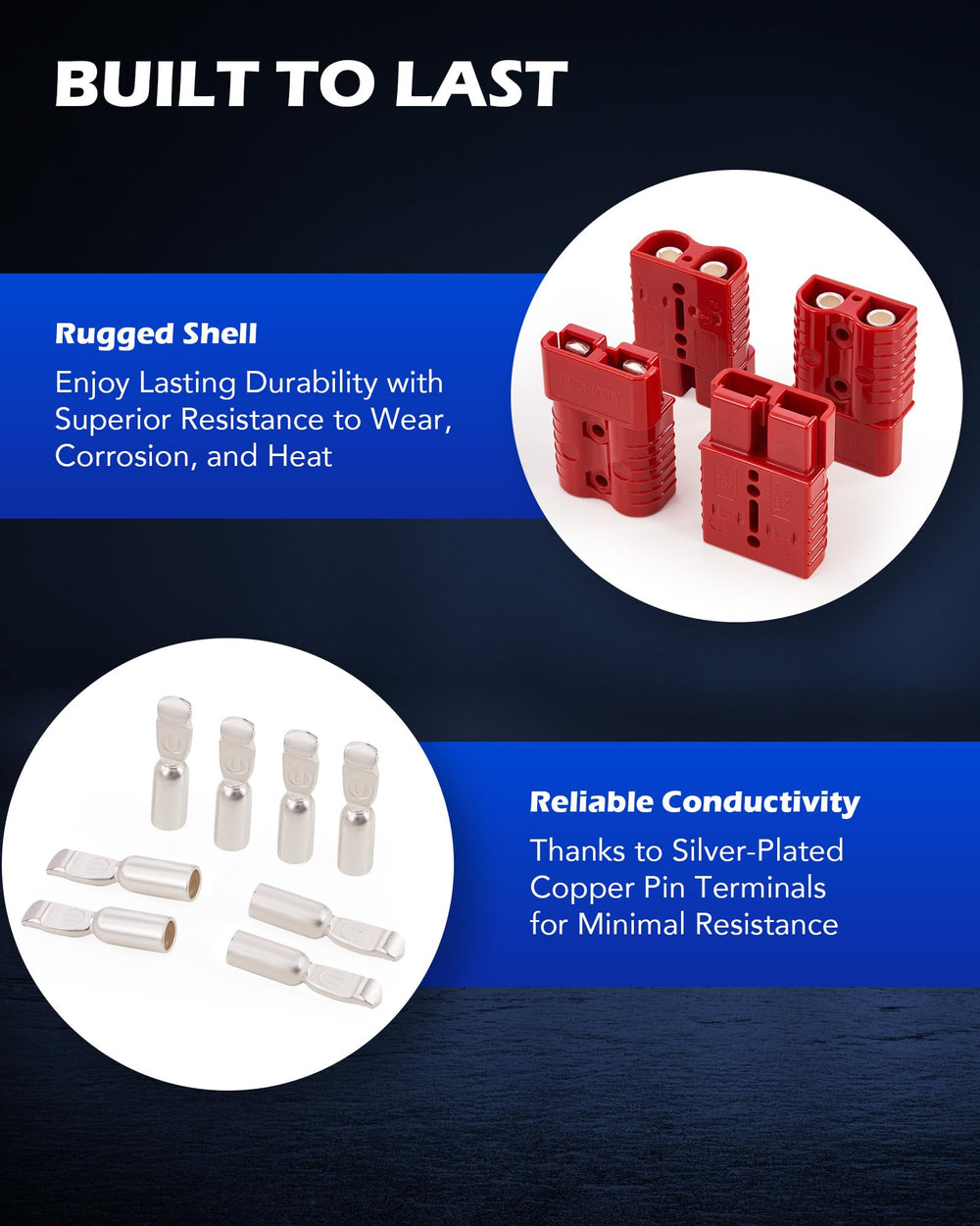 Orion Motor Tech plug beside 2-gauge wire demonstrating correct cable size fit