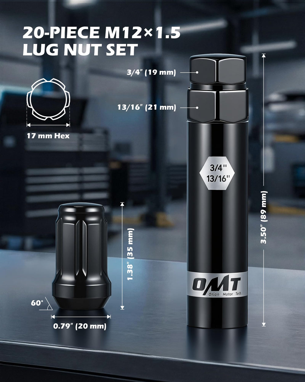 Orion Motor Tech close-up of single lug nut showing cone seat for secure fit