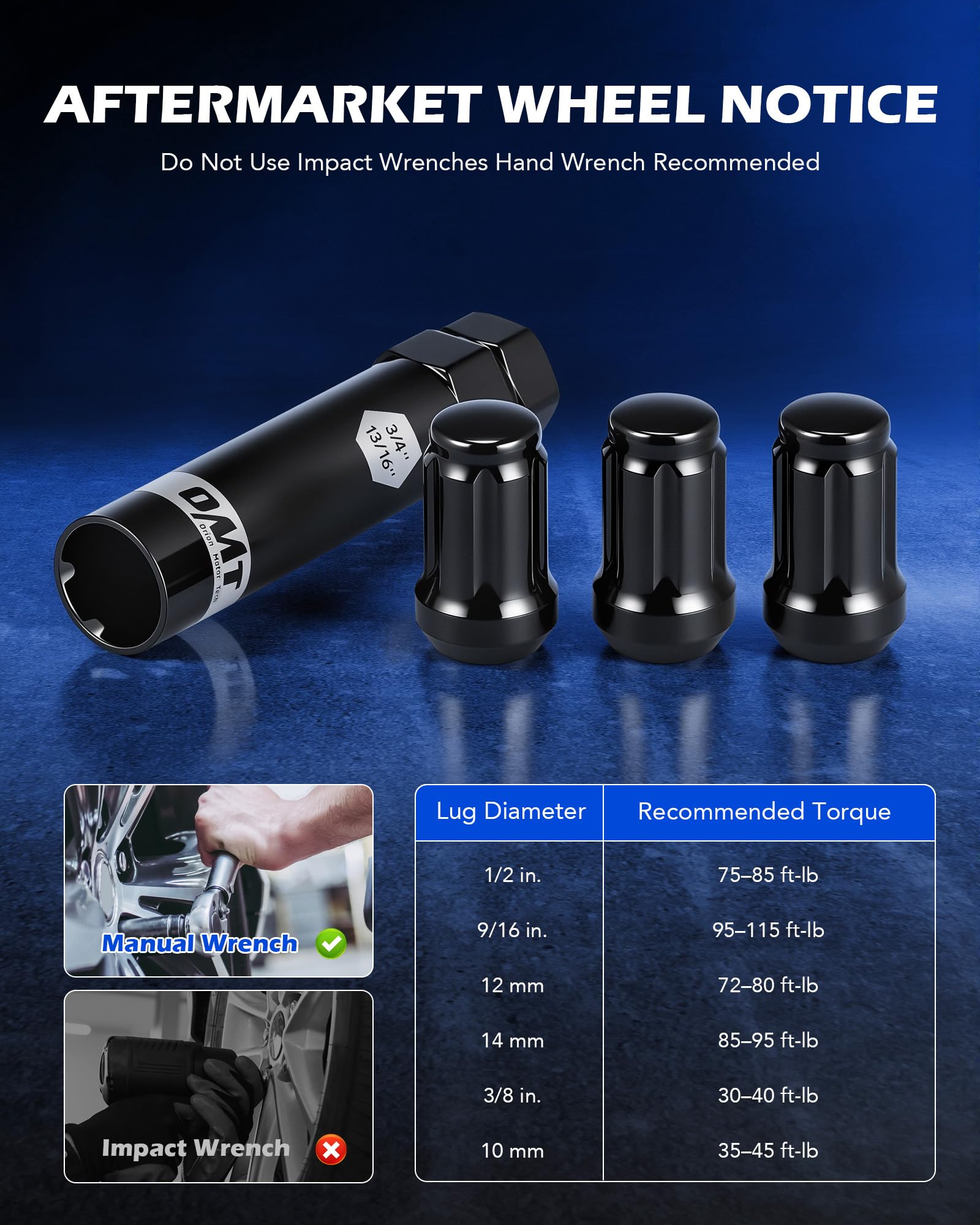 Orion Motor Tech lug nut beside ruler showing dimensions for accurate fitment