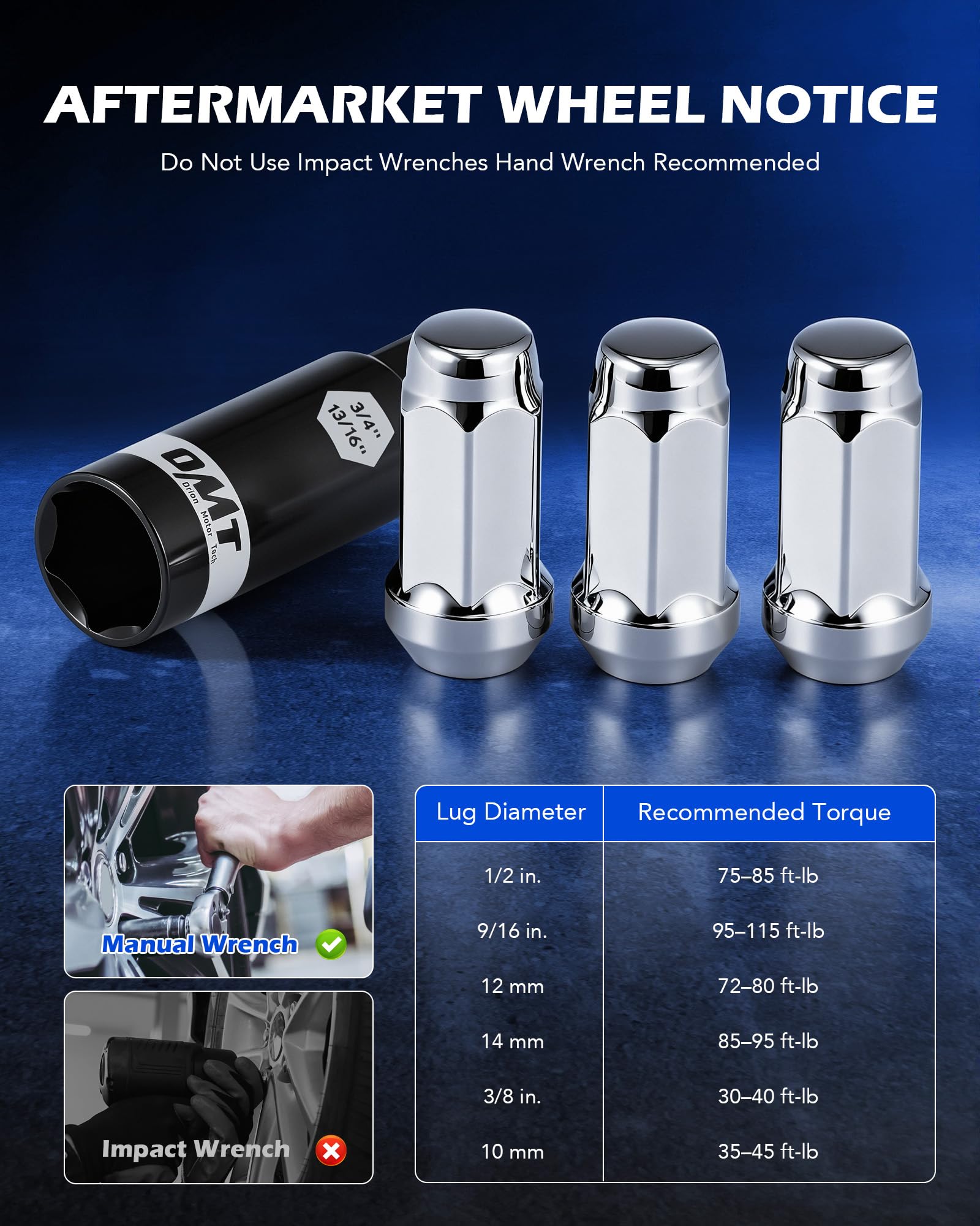Orion Motor Tech lug nut next to ruler conveying exact length and dimensions for correct fitment