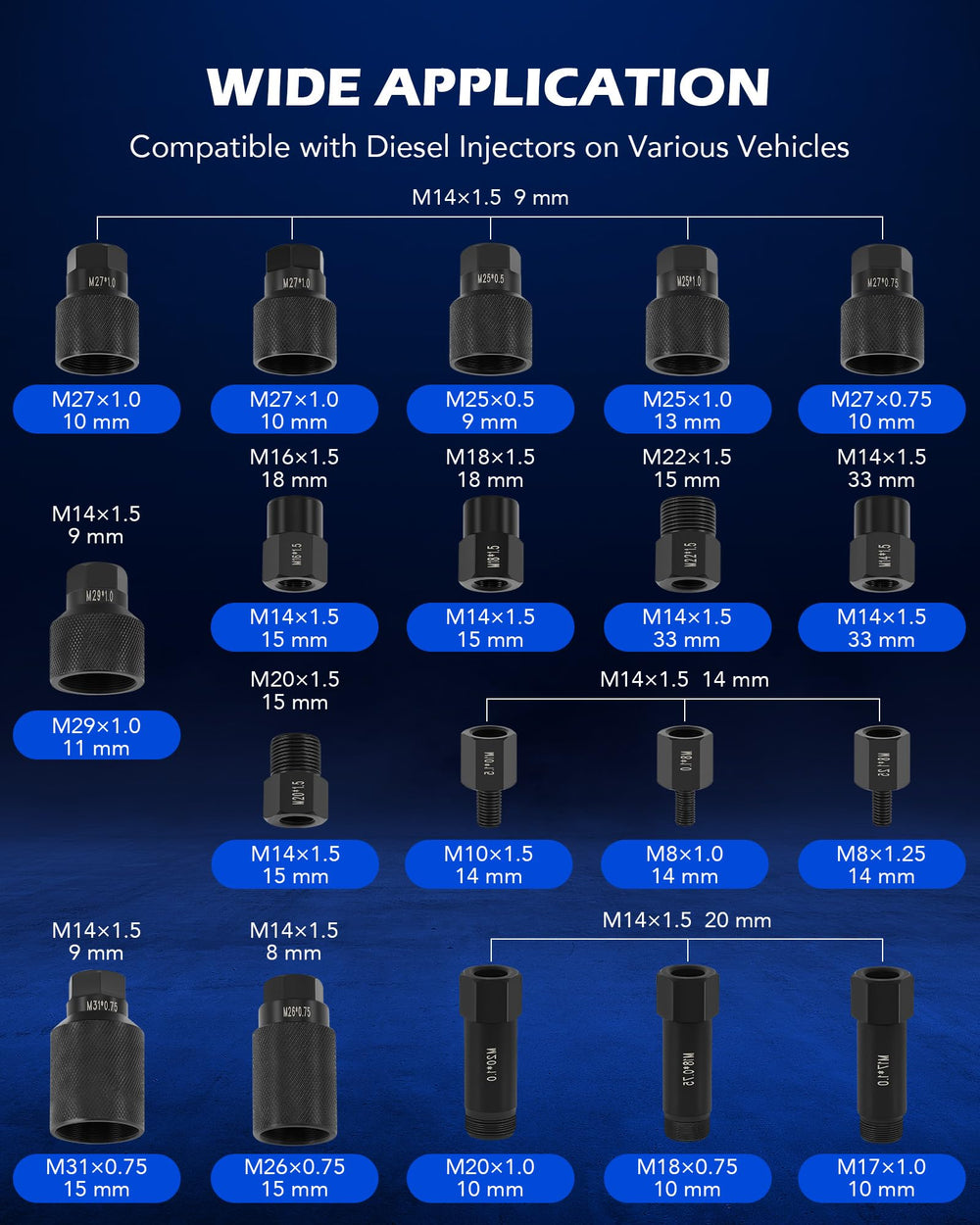 Orion Motor Tech clear size markings on adapter for fast identification and correct fit