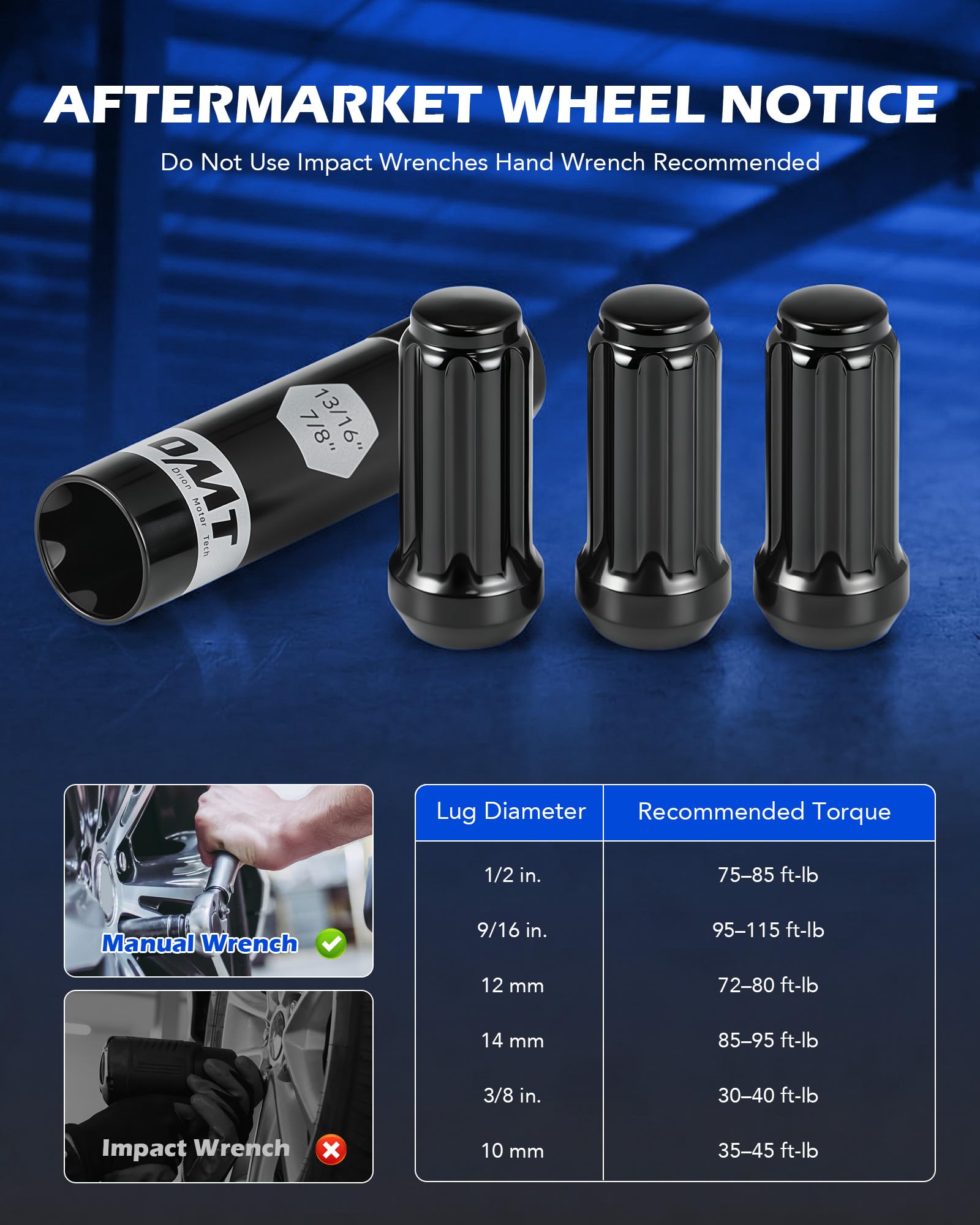 Orion Motor Tech lug nut next to ruler for scale and size verification