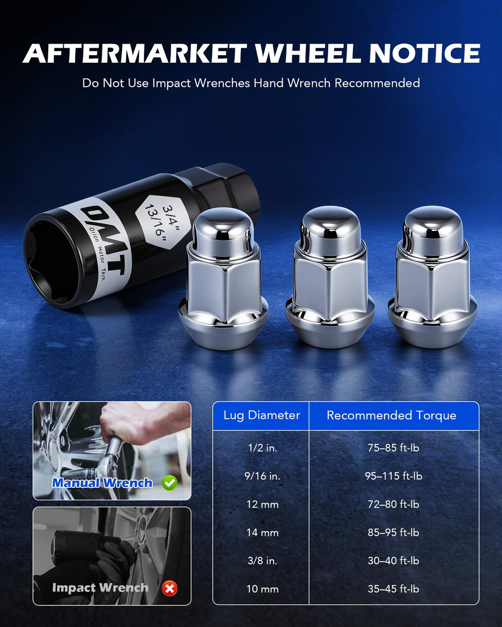 Orion Motor Tech lug nut next to ruler showing dimensions for accurate fitment