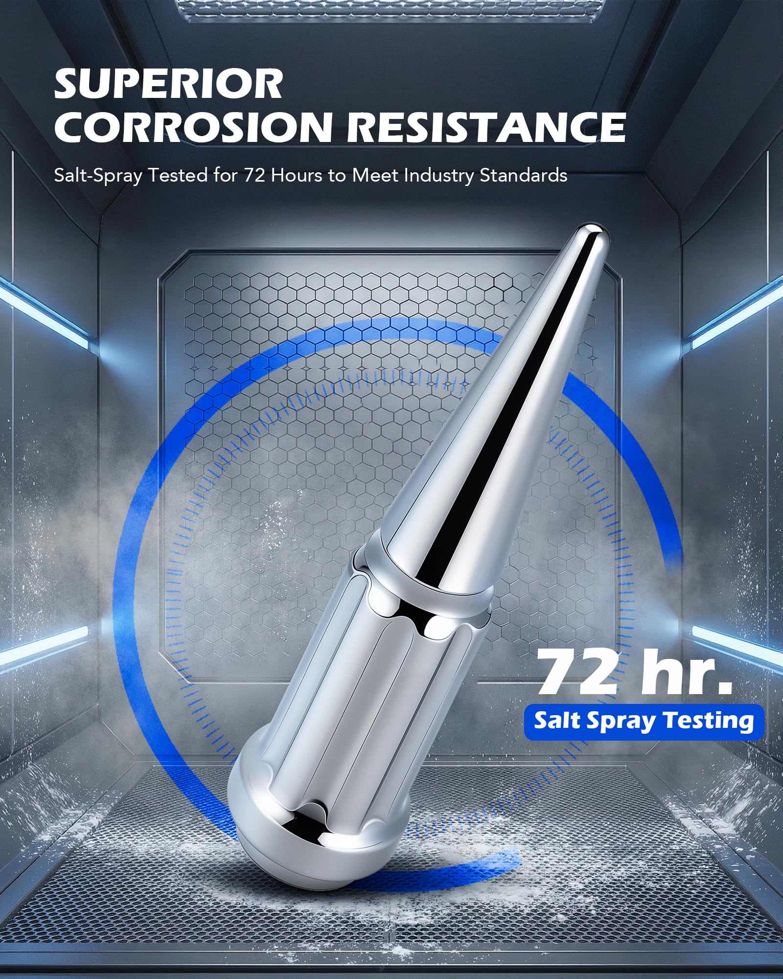 Orion Motor Tech side shot of spike lug nut emphasizing aggressive styling benefit
