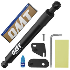 Orion Motor Tech front view of tailgate assist showing mounting points and black finish for easy installation