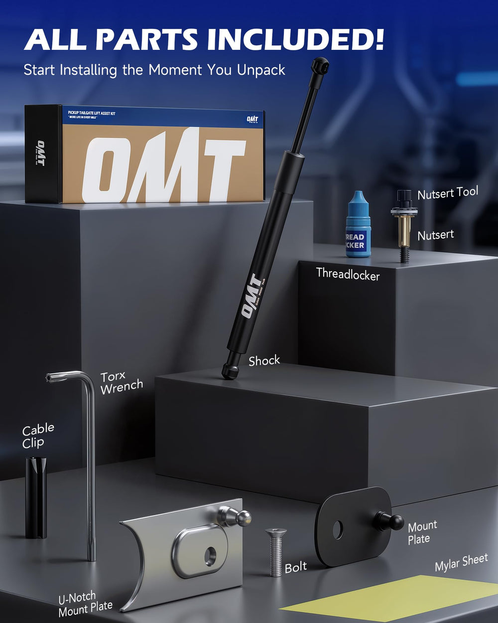 Orion Motor Tech tailgate assist on Ram truck bed in use illustrating safer loading and closing benefit