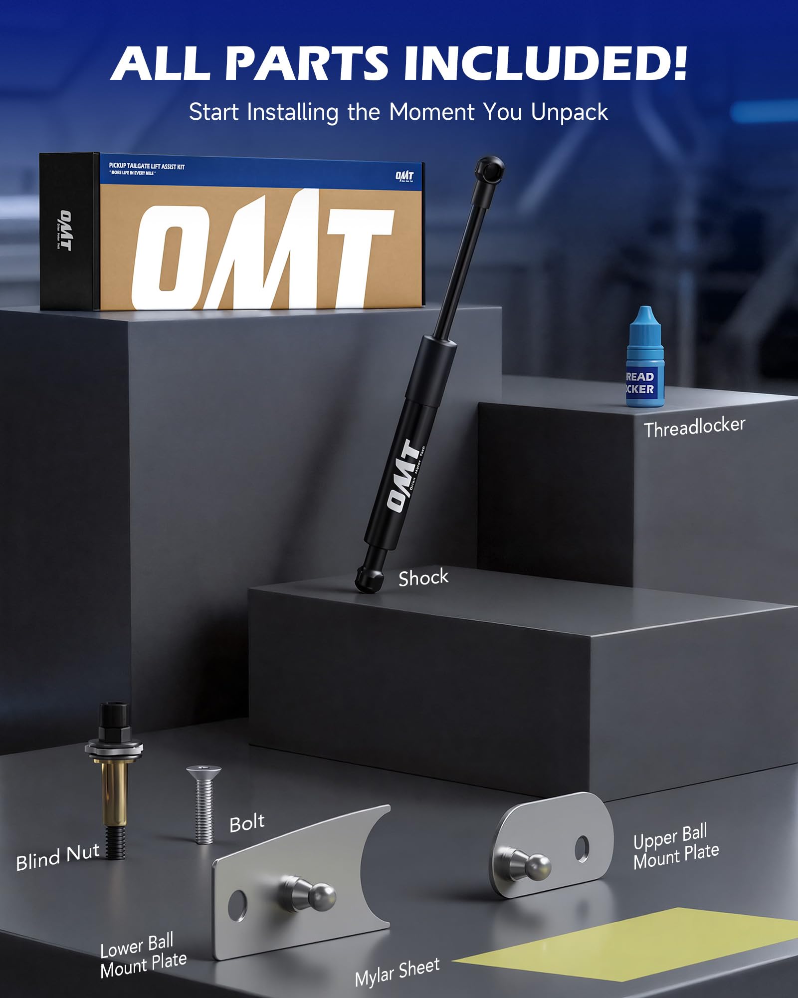 Orion Motor Tech tailgate assist on truck in garage showing convenience and everyday-use benefit